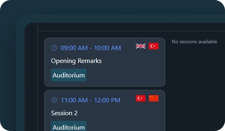 Translated text in the attendee's chosen language
