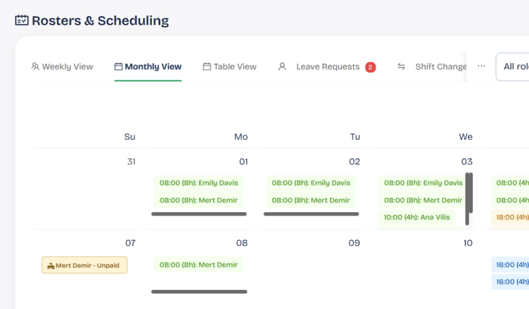Defining shifts and managing leave requests — a complete staff overview