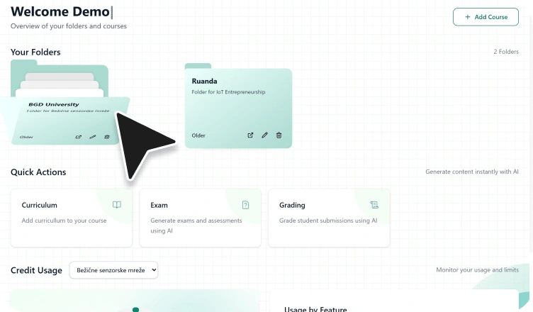 Folders, courses and one-click actions.