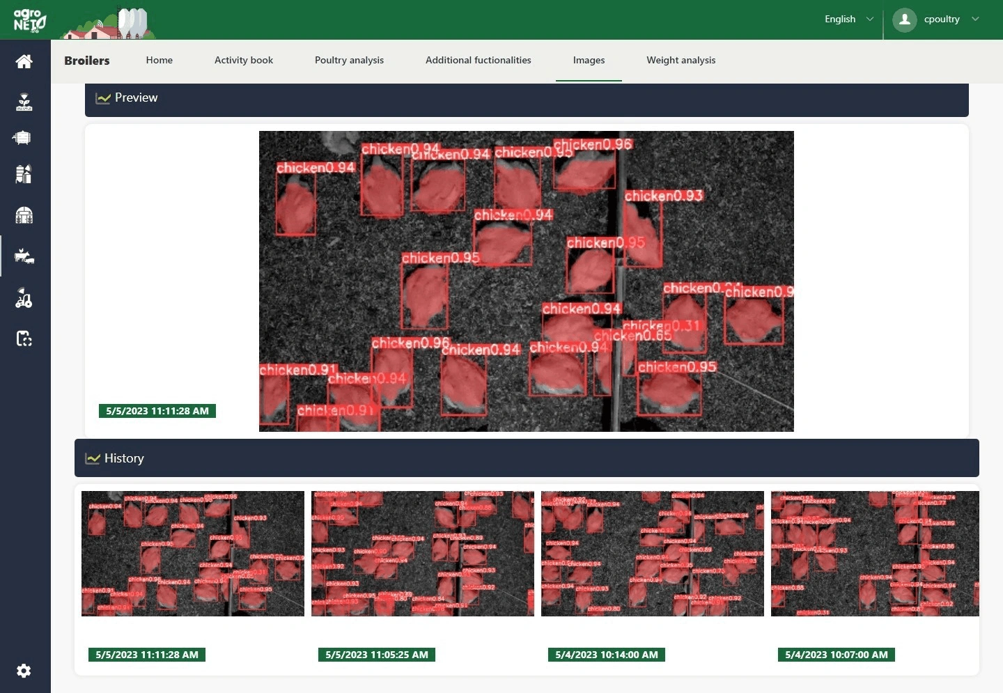 Detections logged and timestamped over the day